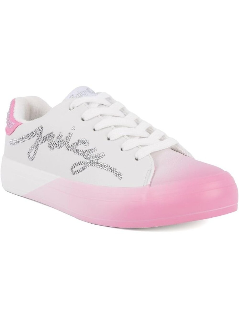 Women's White Pink Faux Leather Chunky Fashion Lace-Up Platform Fashion Sneakers
